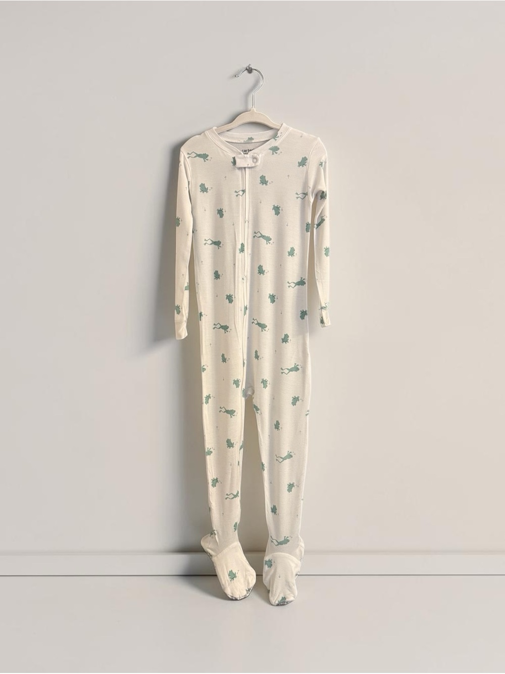 Carter's Cream Footed One-Piece with Green Frog Pattern